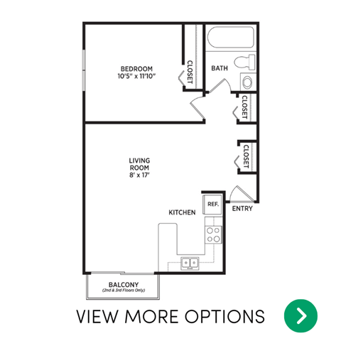 Floor plan for 1 bed, 1 bath, 575 sqft